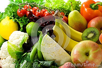 Vegetables, fruit and spicy herbs