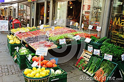 Vegetables and fruits on a market stall