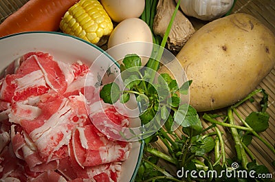 Vegetables ingredient and fat beef