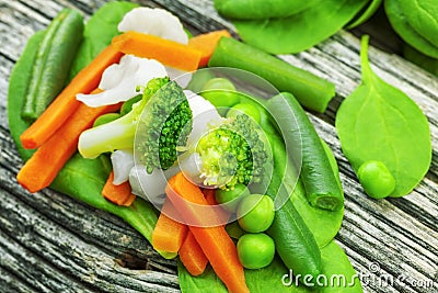 Vegetables on old wooden table