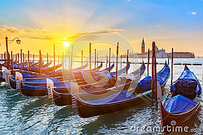 Venetian gondolas at sunrise