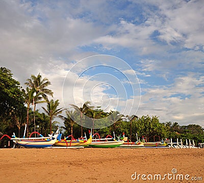 Fishing Boats on the Beach at Sanur, Indonesia. Lots of space