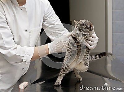 Veterinarian holding cat