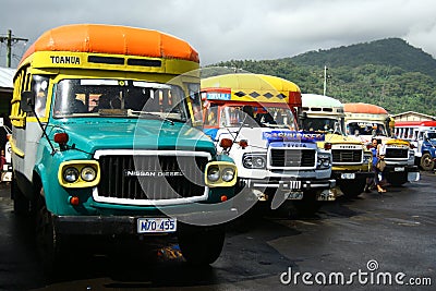 Vibrantly painted bus in Samoa