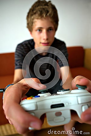 Video game player wide focused on controller
