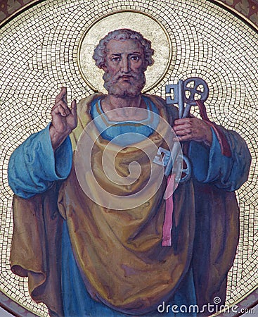 Vienna - Fresco of st. Peter the apostle from begin of 20. cent. by Josef Kastner from Carmelites church