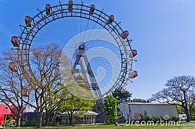 Viennese giant wheel in Prater amusement park at Vienna