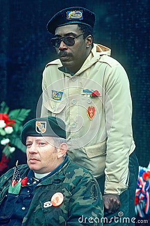 Vietnam disabled veteran at the Vietnam Memorial,