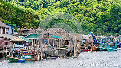 View of Baan Ao Salad port and fishing village on Koh Kood Island, Thailand