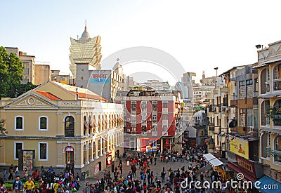 View of Buildings and Shops from Ruins of St Paul