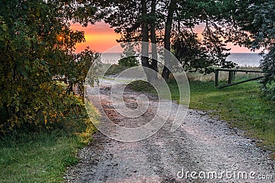 View on the country road and the Baltic sea, Latvia