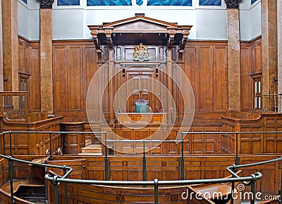 View of Crown Court room inside St Georges Hall, Liverpool, UK