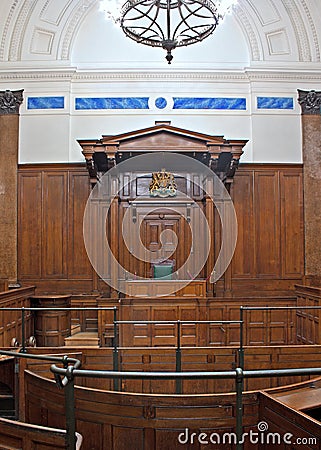 View of Crown Court room inside St Georges Hall, Liverpool, UK