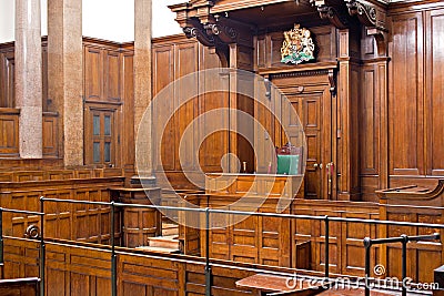 View of Crown Court room inside St Georges Hall, Liverpool, UK