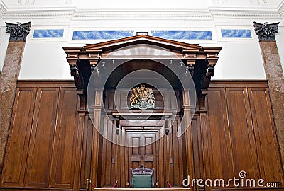 View of Crown Court room inside St Georges Hall, Liverpool, UK