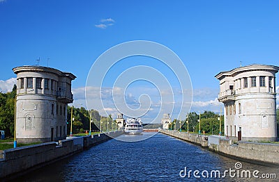 View of the lock on the Channel named after Moscow.