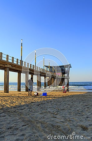 View of the Pier on Golden Mile Beach With People, Durban, South Africa