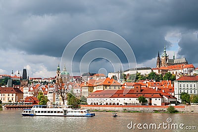 View on Prague Castle across Vltava river after the storm