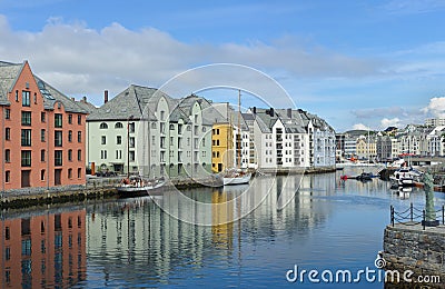 View on streets and houses at city of Alesund