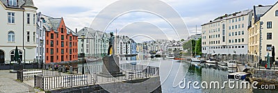 View on streets and houses at city of Alesund