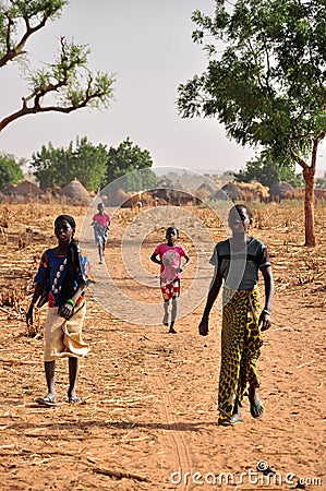 Village with african children