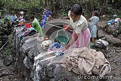 Village life with laundry washing Indian women