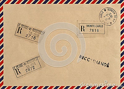 Vintage airmail envelope with stamps