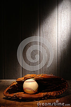 Vintage Ball in Old Baseball Leather Catcher Glove