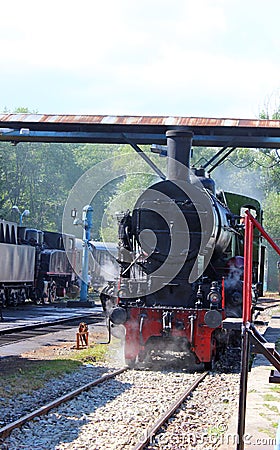 Vintage black steam powered railway train