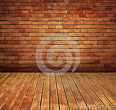 Vintage brick wall and wood floor texture interior