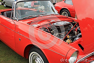 Vintage british sports car hood up