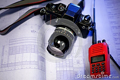Film camera and radio communication on blueprint