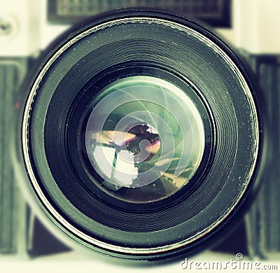 Vintage camera lens close up