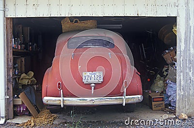 Vintage car parked in garage