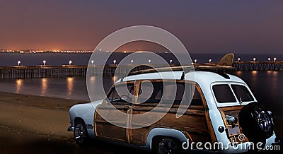 Vintage Ford Woodie at Night