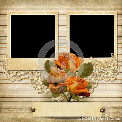Vintage gorgeous background with a polaroid-frames and a roses