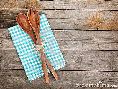 Vintage kitchen utensils over wooden table