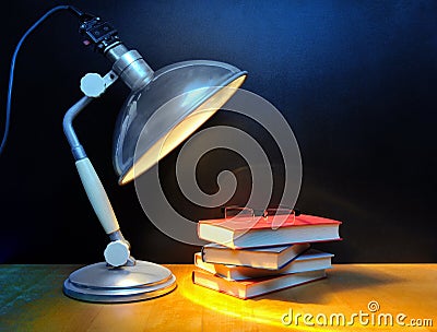 Vintage lamp and books