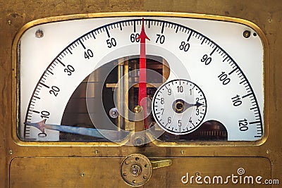 Vintage measurement instrument with a red needle indicator
