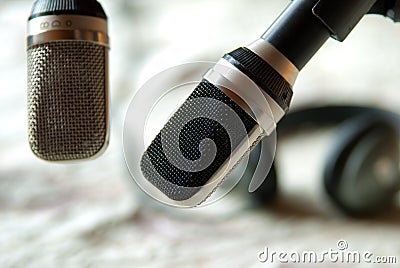 Vintage microphones with headphones