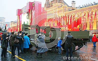 Vintage military equipment shown on the Red Square in Moscow