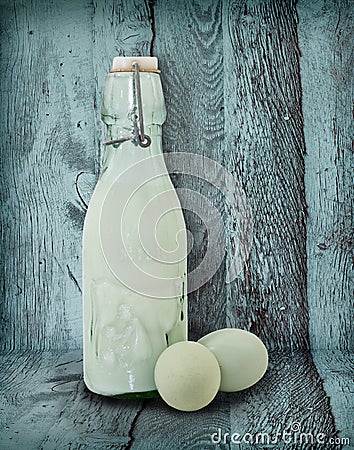 Vintage Milk Bottle and Eggs In Turquoise Barn