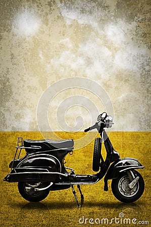 Vintage motorbike on field in retro style
