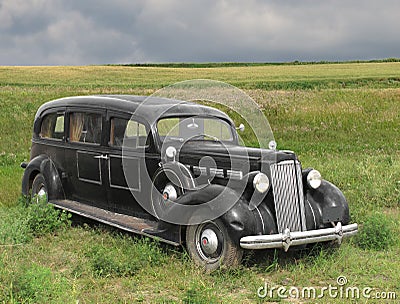 Vintage old automobile hearse.