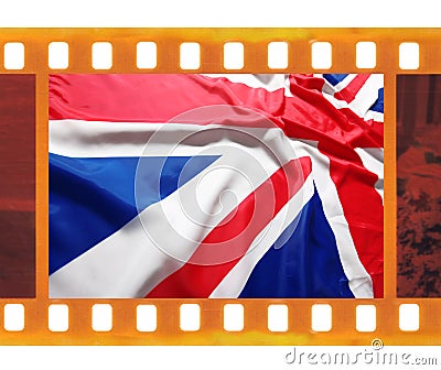 Vintage old 35mm frame photo film with UK, British flag, Union J