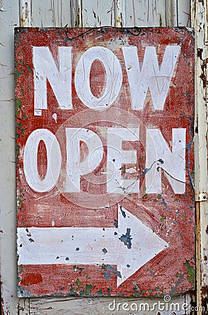 Vintage old Now Open Sign