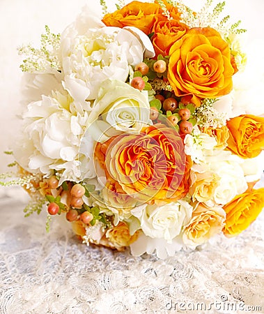 Vintage orange ivory white wedding bouquet