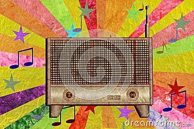 Vintage radio icon mulberry paper