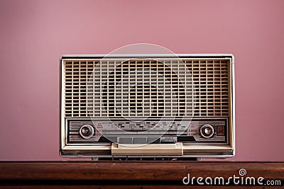 Vintage radio on pink background
