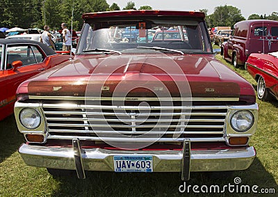 Vintage Red Ford F100 Pickup Truck Front View